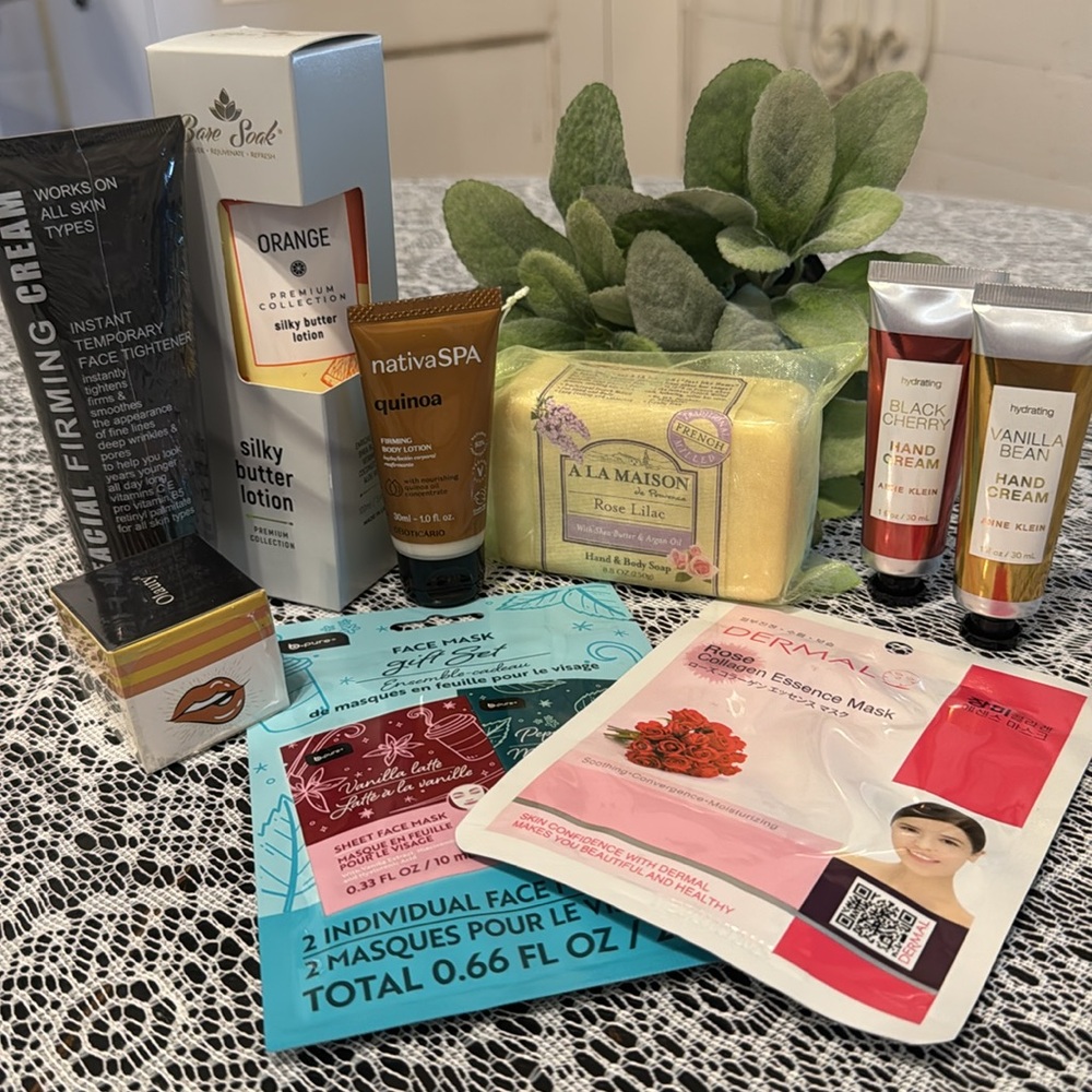Bundle Spa Set of 9 - New Lotions, Firming Cream, Face Masks, Lip Mask, Soap